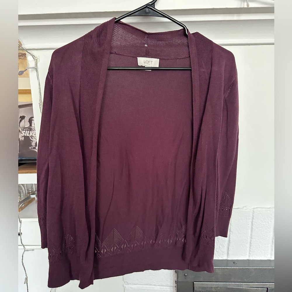 LOFT Women's Deep Purple Open-Front Cardigan